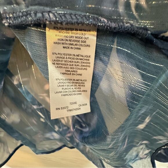 French Connection Blue Floral Ruffle High Neck Long Sleeve Top | M - Picture 9 of 11